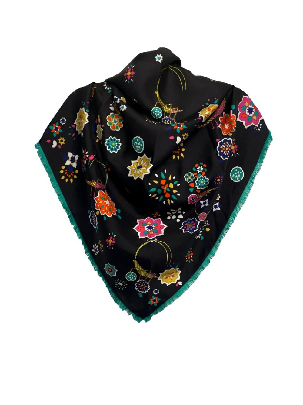 RARE Pucci Silk Shawl Wrap Fringe Whimsical Insects Nature Floral Print